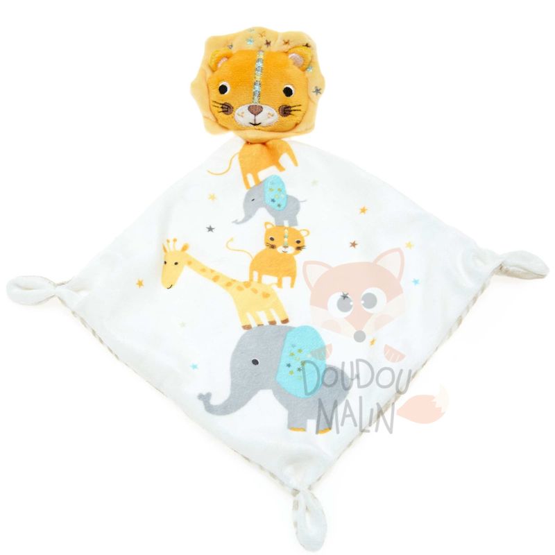  baby comforter lion yellow white giraffe elephant star 